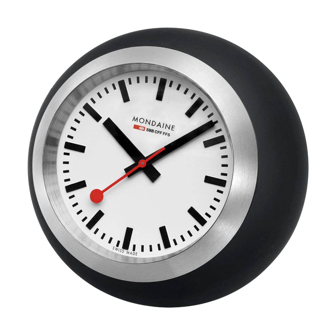 Mondaine Globe Clock A660.30335.16SBO Armbanduhr Schwarz • Schweizer Quarzwerk • Bauhaus-Design