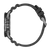 Herrenuhr mit schwarzem Armband und Edelstahlgehäuse, Seitenansicht mit Krone