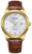 Herrenuhr Citizen mit goldenem Gehäuse und braunem Lederband, weißes Zifferblatt