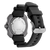 Herrenarmbanduhr mit schwarzem Silikonarmband; Rückseite des Gehäuses mit Aufdruck