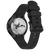 Rückseite der Taucheruhr mit silbernem Boden und Delphin-Prägung, schwarzes Band