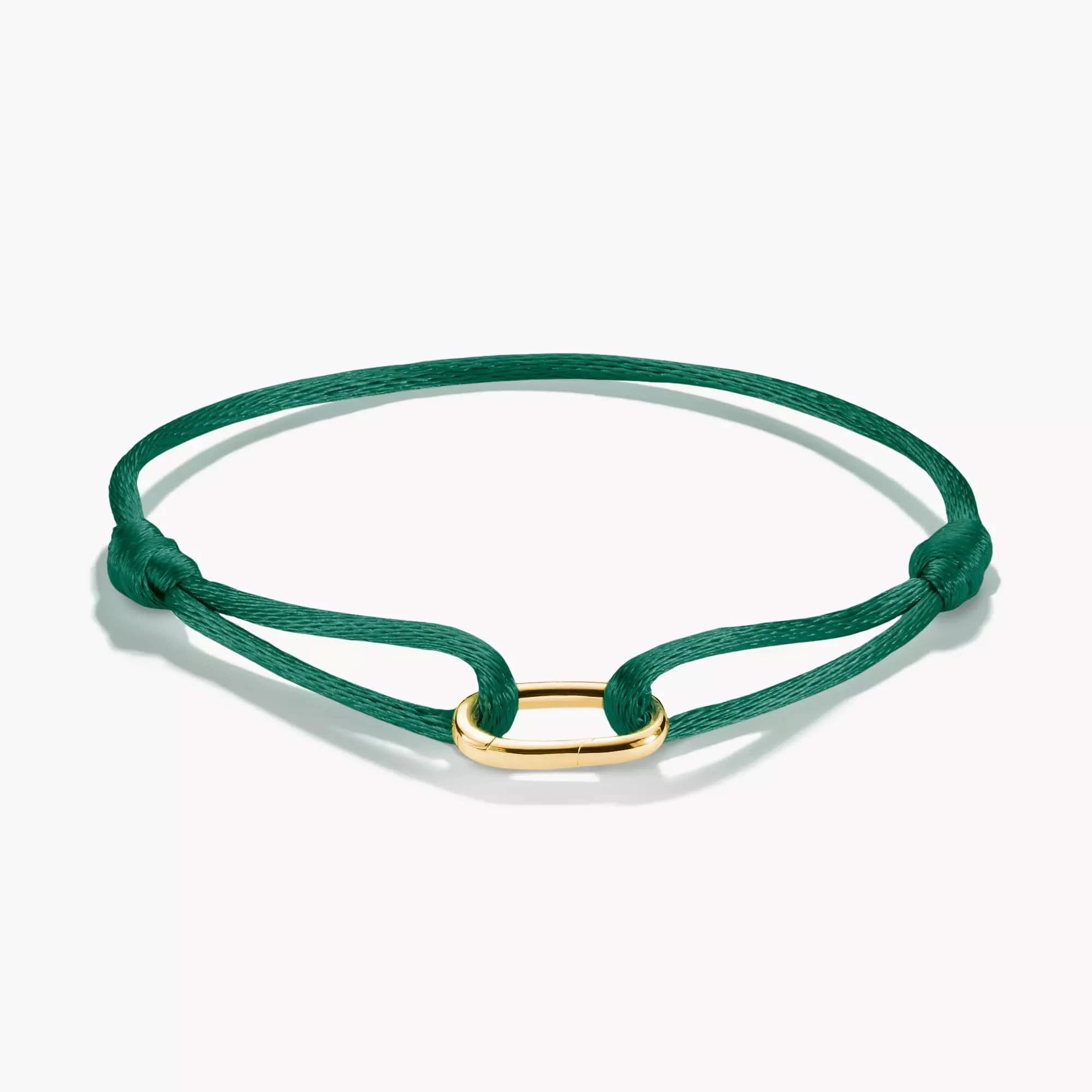 Braccialetto in tessuto verde Connect placcato oro 18k