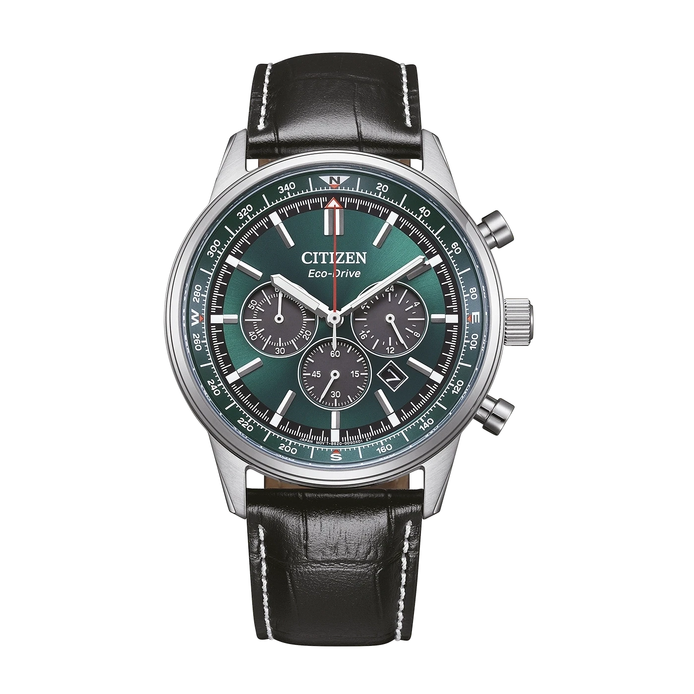 Orologio cronografo da uomo Citizen Eco-Drive con quadrante verde e cinturino in pelle