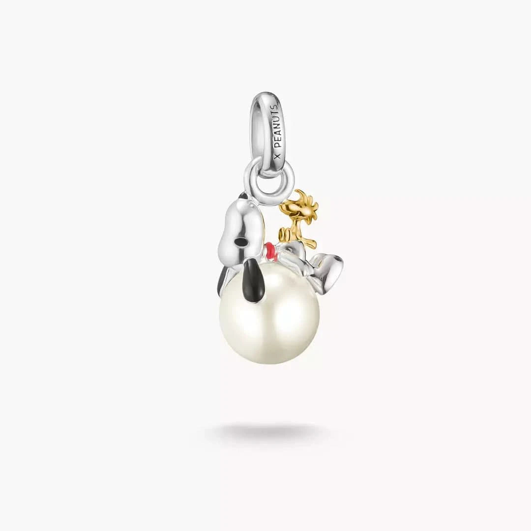 Ciondolo Charm con Perla Snoopy Woodstock PEANUTS Connect Placcato Oro 18k