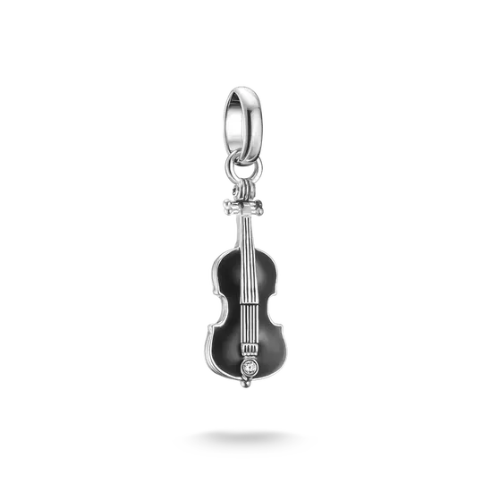 Charm pendente Connect in argento con motivo a violoncello e dettaglio in zircone