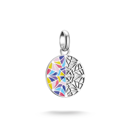 Charm pendente ovale in argento con motivo colorato e passante