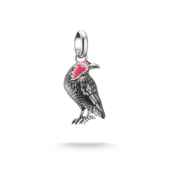 Charm Connessione Corvo in argento sterling 925 con accento in zircone rosso