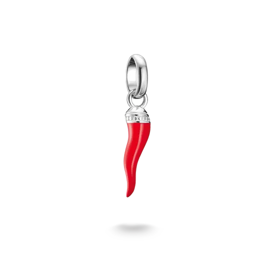 Ciondolo a forma di cornetto rosso in argento