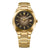 Casio Edifice Herrenarmbanduhr frontal, goldfarbenes Edelstahlband, schwarzes Zifferblatt, Datum