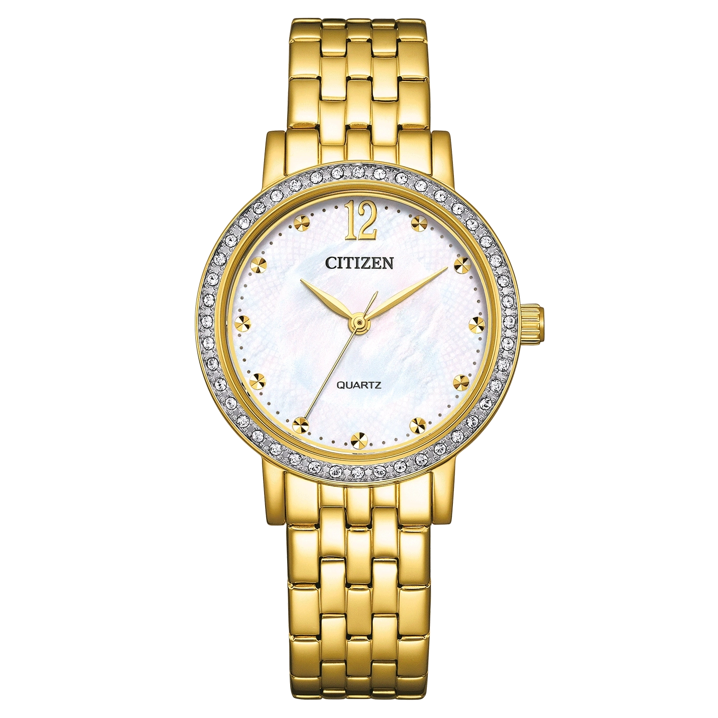 Citizen Elegance EL3102-50D Damenuhr Weiß • Perlmutt-Zifferblatt • Vergoldetes Edelstahlarmband