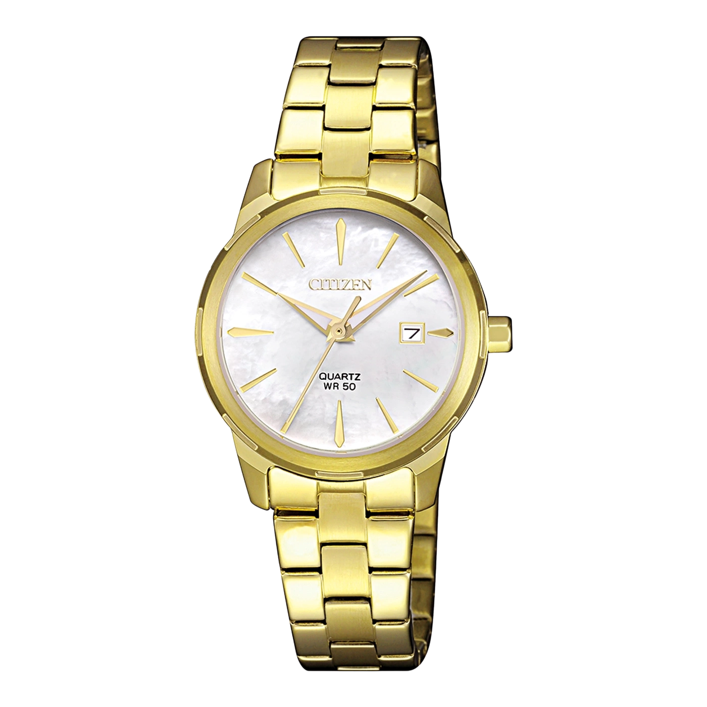 Citizen EU6072-56D Elegance Damenuhr Weiß • Quarzwerk mit Datumsanzeige • Goldfarben