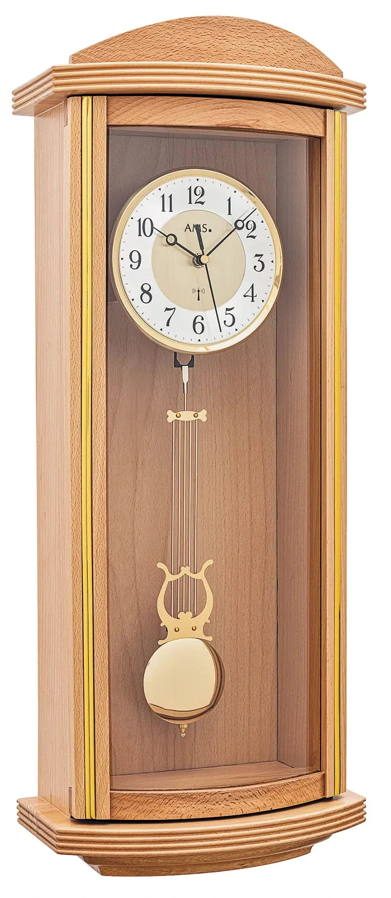 AMS Funk F5015/18 Wanduhr • Buchelackiert Holzgehäuse • Pendel mit Westminster-Schlagwerk
