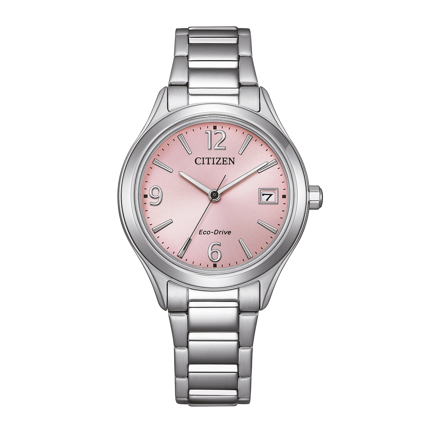 Orologio da donna con bracciale in acciaio inossidabile argentato e quadrante rosa, Eco-Drive