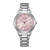 Orologio da donna con bracciale in acciaio inossidabile argentato e quadrante rosa, Eco-Drive