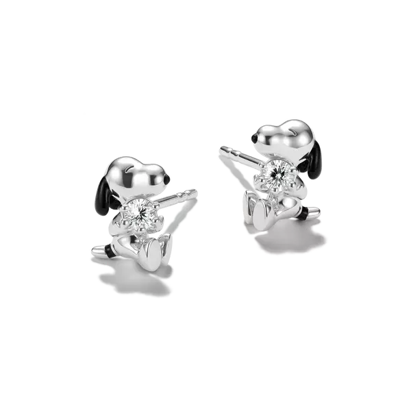 Orecchini Snoopy in argento sterling 925 con zirconi bianchi, lucidi