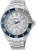 Orologio da uomo Seiko con bracciale in acciaio inossidabile argentato, lunetta blu e quadrante bianco