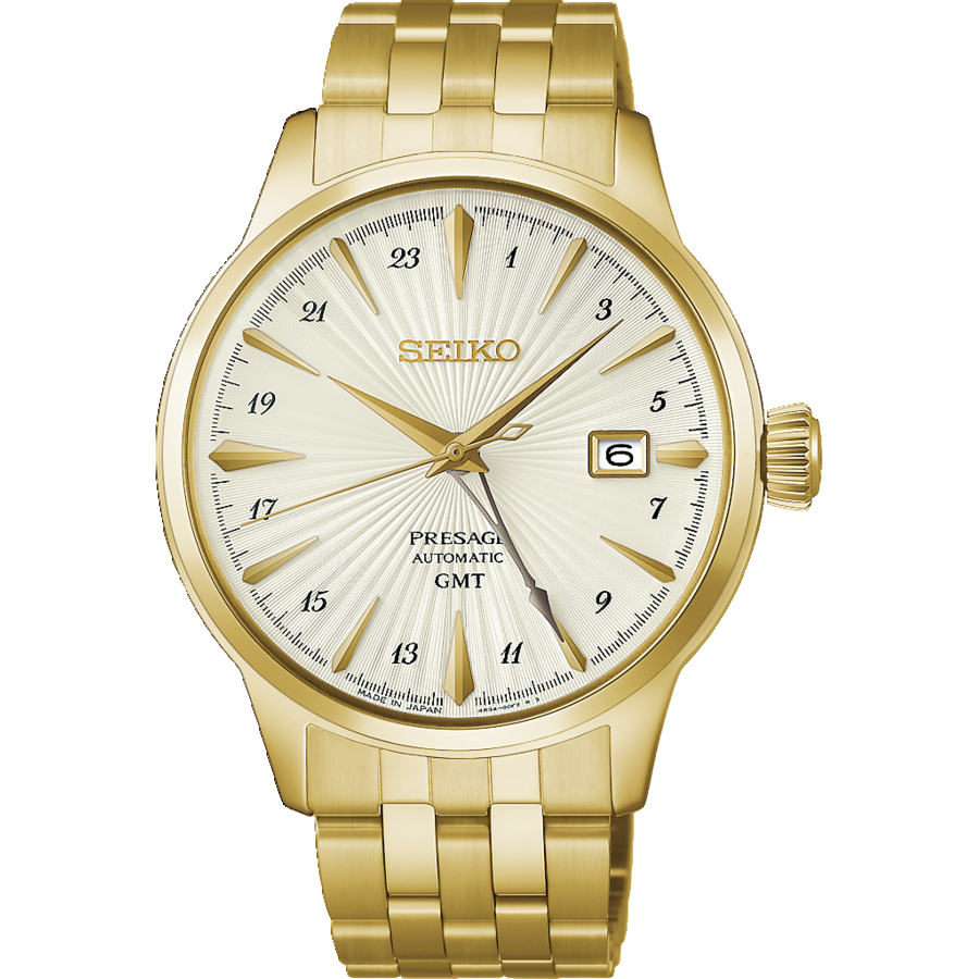 Seiko PRESAGE Cocktail Time HCB004J1 Orologio da Uomo Oro Giallo • Lancetta GMT • Movimento Automatico Calibro 4R34