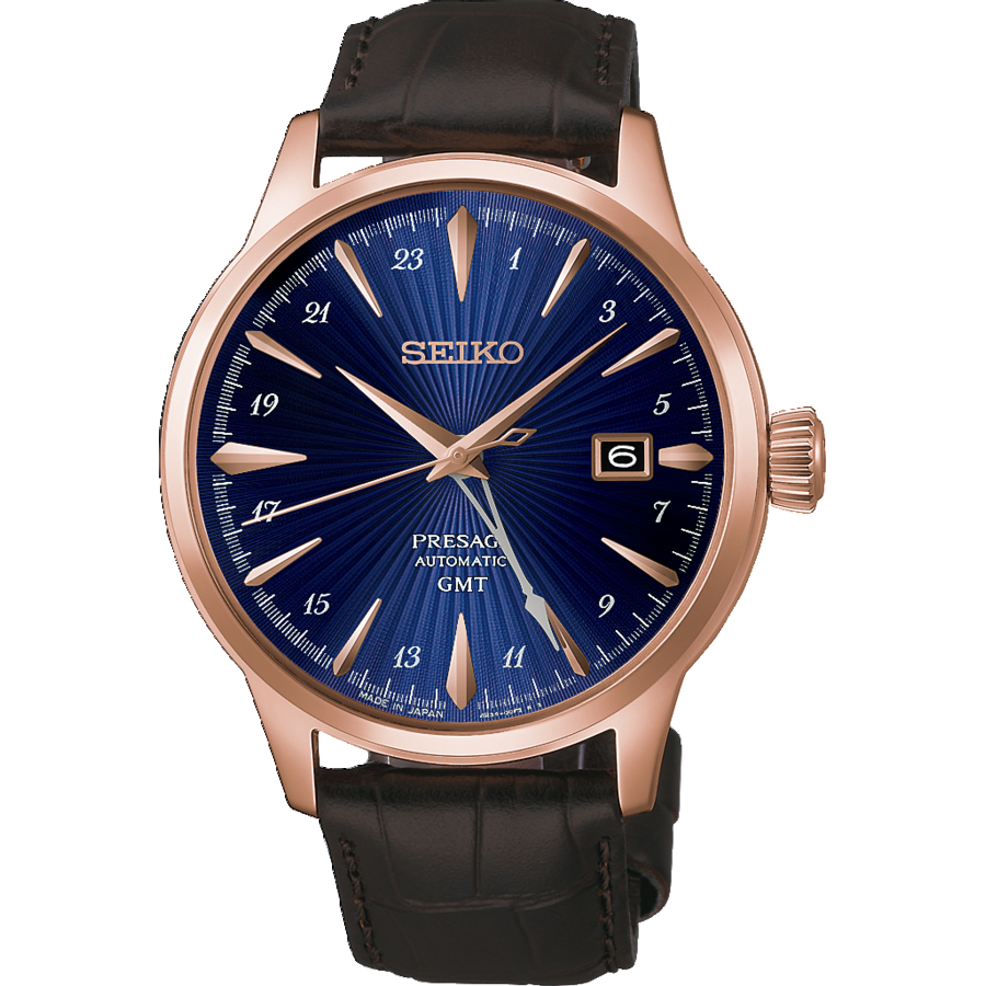 Seiko PRESAGE HCB005J1 Orologio Uomo Blu • Movimento Automatico con GMT • Cassa in Oro Rosa