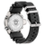 Retro del orologio da uomo con incisione sulla cassa e cinturino in caucciù nero