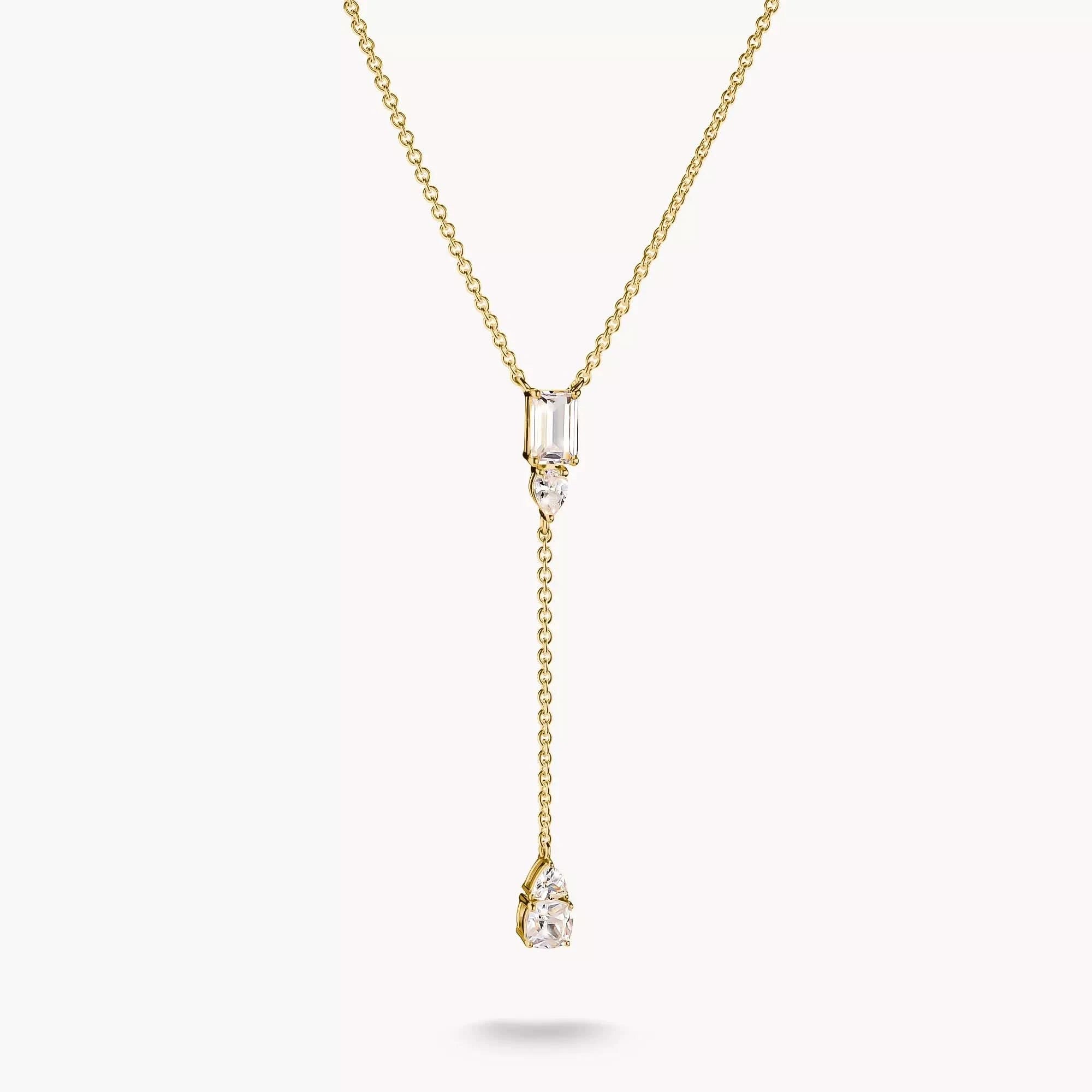 Collana a forma di Y con zirconi bianchi Bold Elegance placcata oro 18k