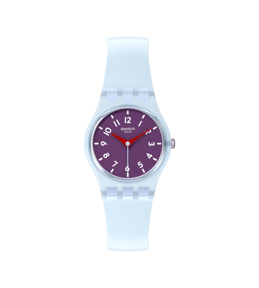 Swatch Originals Small LL126 Damenuhr Lila • Transparentes Gehäuse • Verspieltes Farbdesign