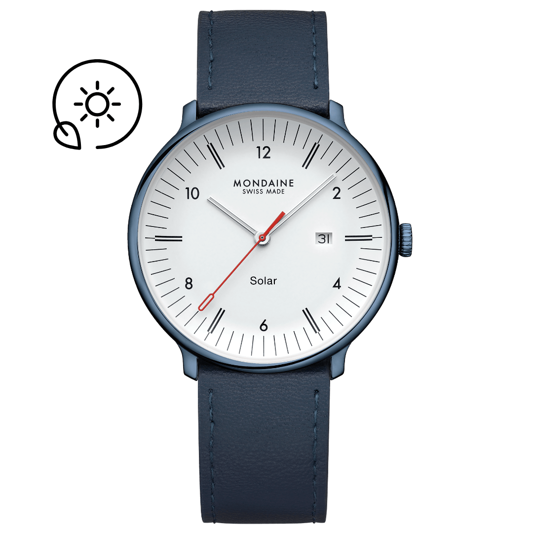 Mondaine Doppio Solar MLE.41910.LQV Herrenuhr Blau • Solarwerk Ronda 215 • Saphirglas