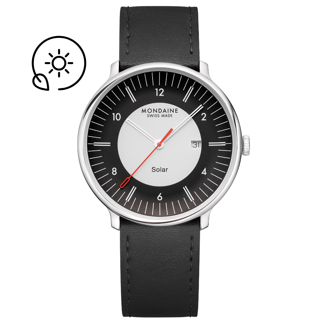 Mondaine Doppio Solar MLE.41920.LBV Herrenuhr Schwarz • Saphirglas • Solarbetrieb