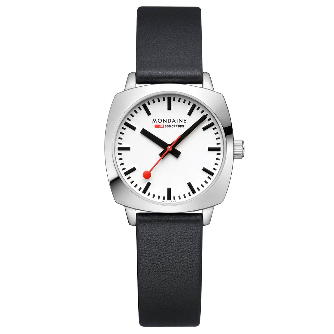 Mondaine Petite Cushion MSL.31110.LBV Damenuhr Schwarz • Saphirglas • Swiss Made