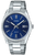 Orologio da polso con bracciale in acciaio inossidabile argentato e quadrante blu, datario a ore 5