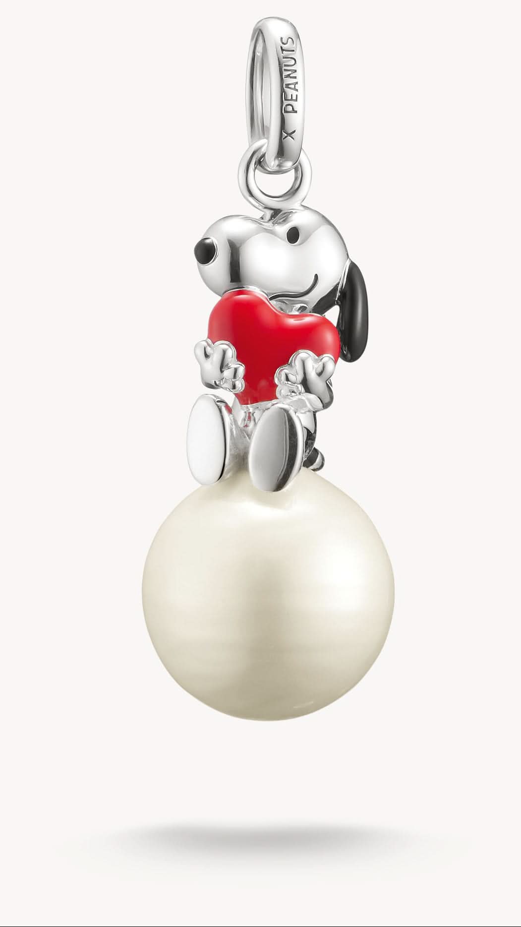 Ciondolo Snoopy PEANUTS con cuore su palla di neve in argento sterling 925 riciclato