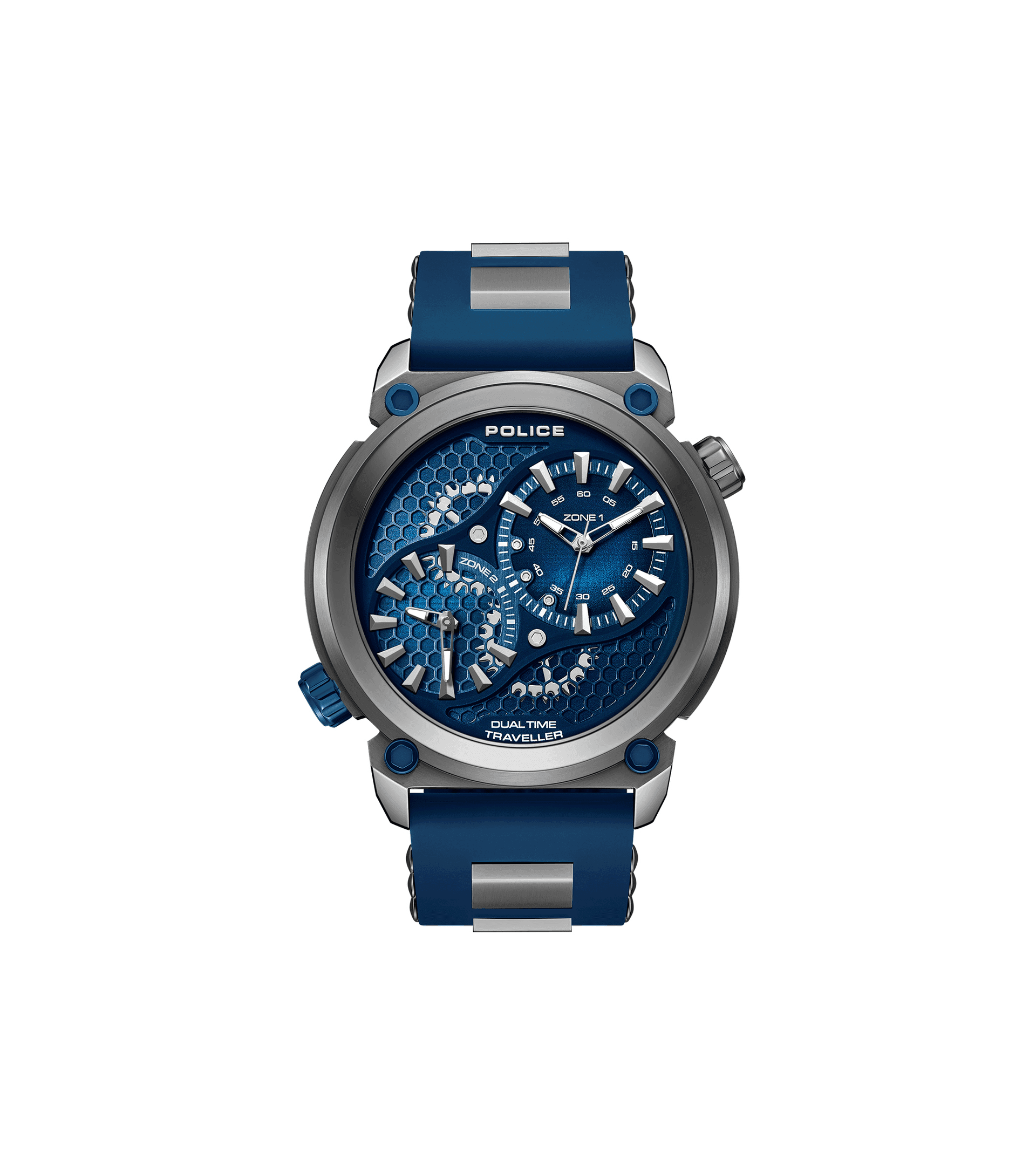Police Boa PEWGM0071803 Herren • Ionenplattiertes Gunmetal-Gehäuse • Silikon-Armband Blau
