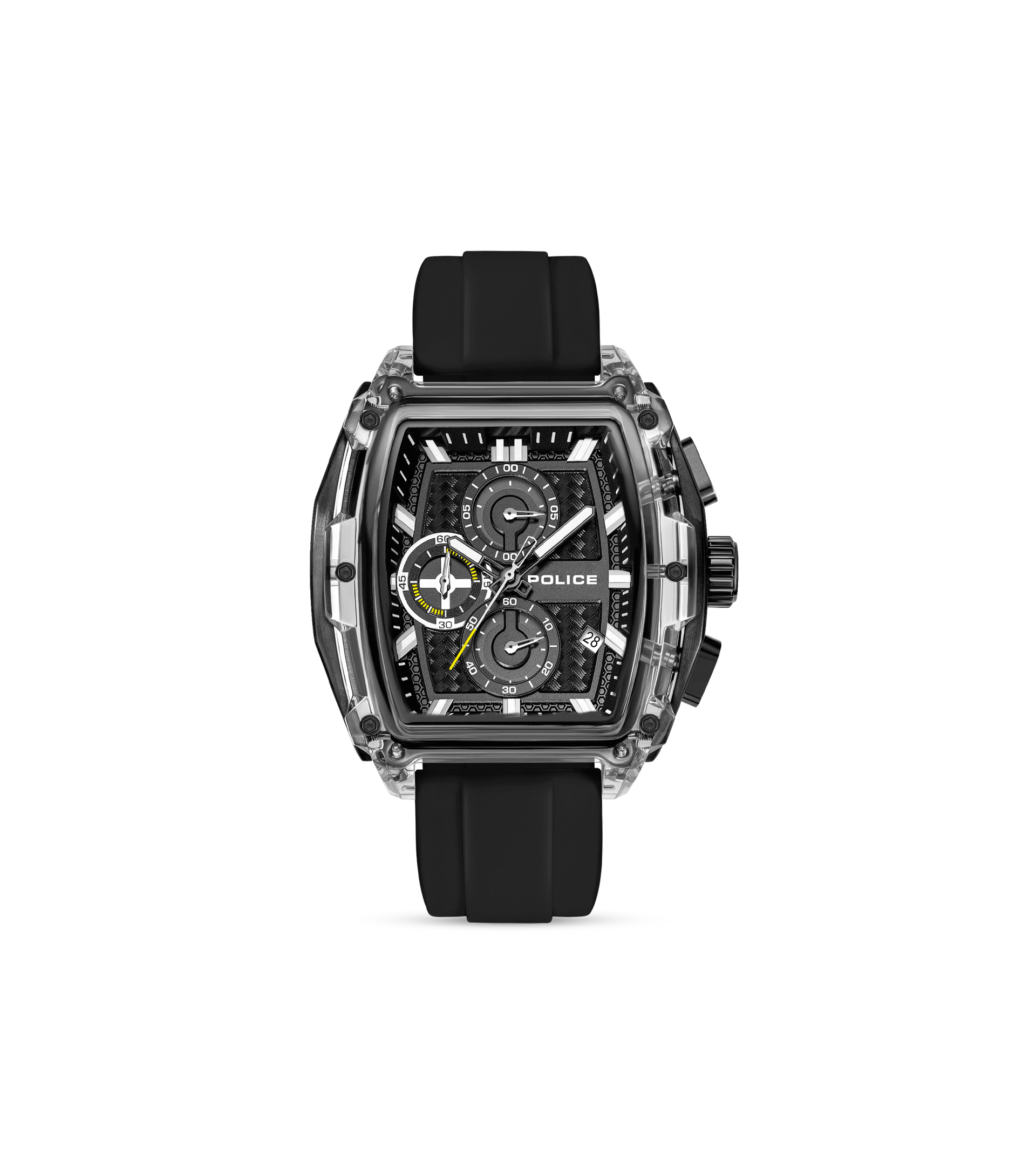 Police Clout Tank PEWGO00778X2 Herrenuhr Schwarz • Quarz-Chronograph • Set mit 4 Armbändern