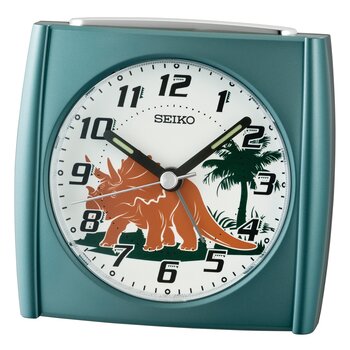 Seiko QHE212M Orologio Sveglia Verde Metallico • Motivo Dino • Funzione Luce