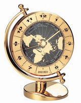 Seiko QHG106G Orologio da Tavolo Dorato • Movimento Sweep Silenzioso • Disco Mondiale Rotante