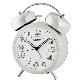 Seiko QHK063W Sveglia da Tavolo Bianca • Movimento Sweep Silenzioso • Doppia Campana Meccanica