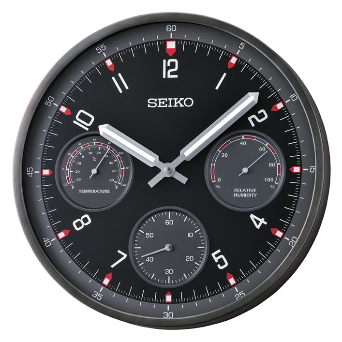 Seiko Shelby II QXA823K Orologio da Parete Antracite • Termometro & Igrometro • Movimento al Quarzo Sweep
