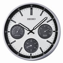 Seiko Wanduhr mit silbernem Aluminiumgehäuse, analogem Zifferblatt mit drei Hilfsziffern
