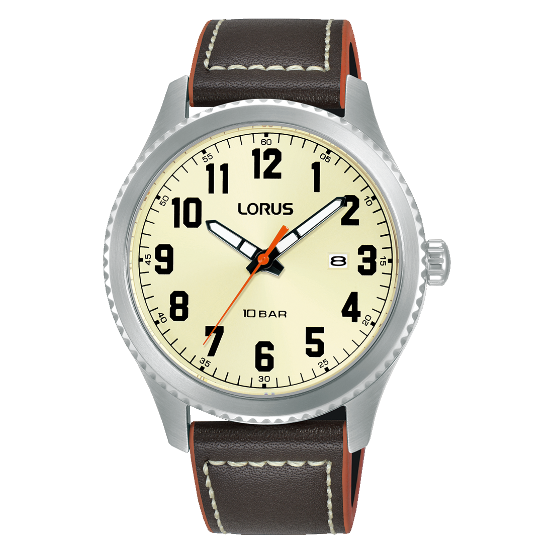 Lorus Sports RH987RX9 Herrenuhr Champagner • Mineralglas • Dunkles Lederband