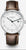 Orologio STERNGLAS Naos Solar bianco argento con cinturino in pelle Bridle marrone scuro, vista frontale su sfondo grigio.