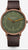 Sedia Naos X con braccioli, edizione 1905, finitura verde scuro/bronzo, seduta vintage in pelle color moka, vista frontale su sfondo grigio.