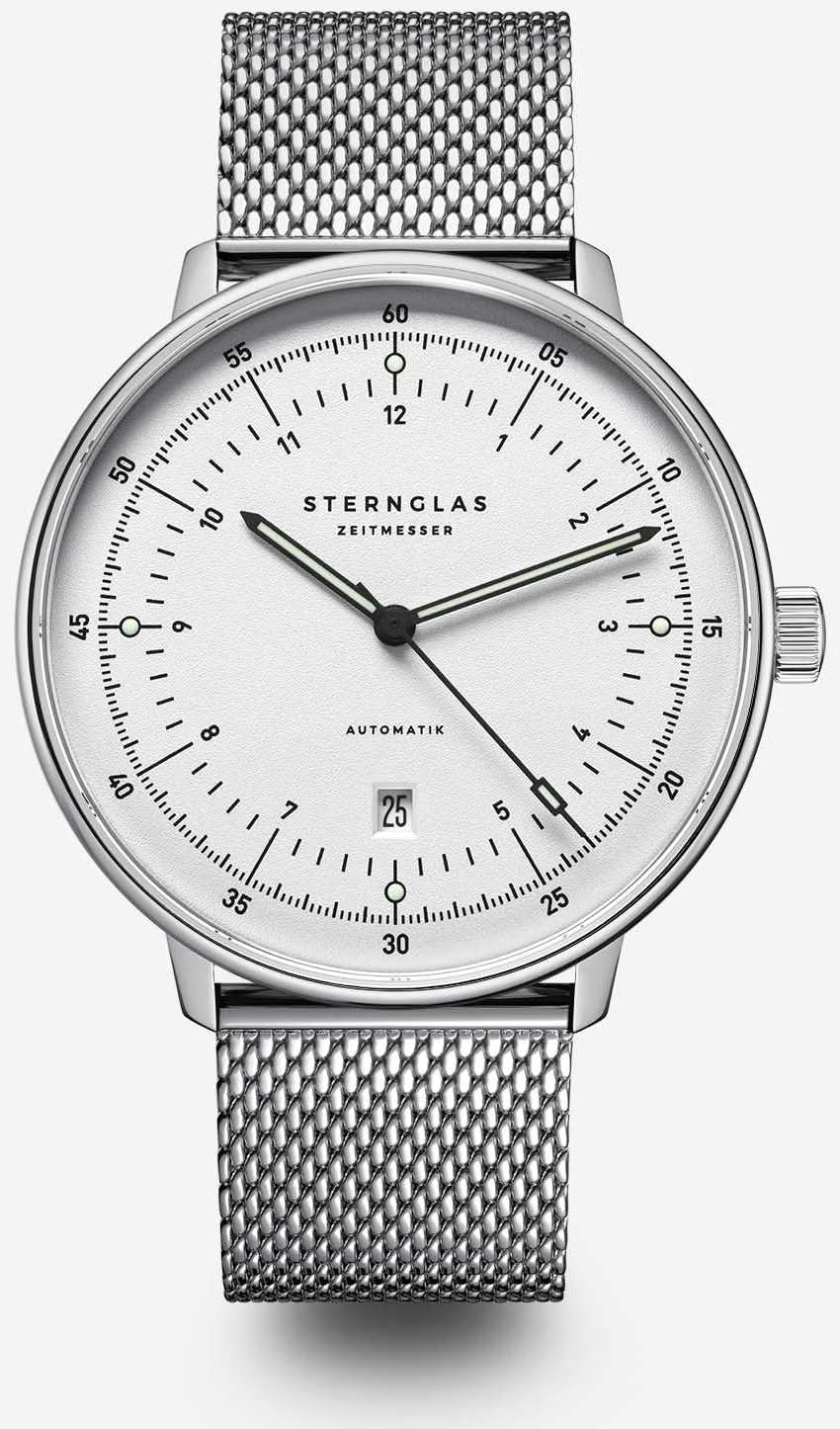 Hamburg A, orologio da uomo in acciaio inossidabile color argento con cinturino Milanaise, vista frontale grigia
