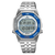 Orologio da uomo Seiko: bracciale in metallo, quadrante digitale nero, accenti blu sulla lunetta
