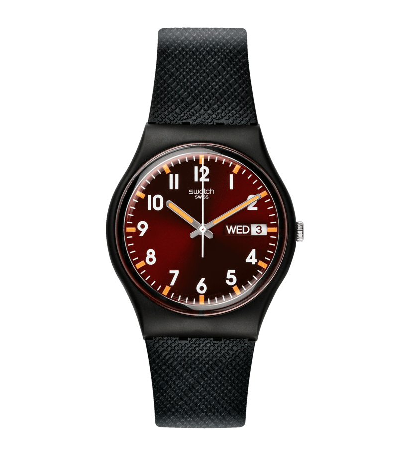 Swatch Originals SO28B704 Sir Red Damenuhr Burgund • Biosourced Gehäuse • Leuchtzeiger