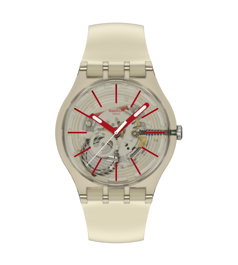 Swatch Originals Large SO29K119 Revealed in the Sand Armbanduhr Beige • Biosourced Gehäuse • Leuchtende Zeiger