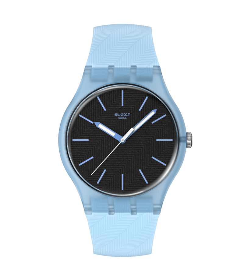 Swatch Originals Large SO29L101 Armbanduhr Hellblau • Leuchtzeiger • Biosourced-Gehäuse