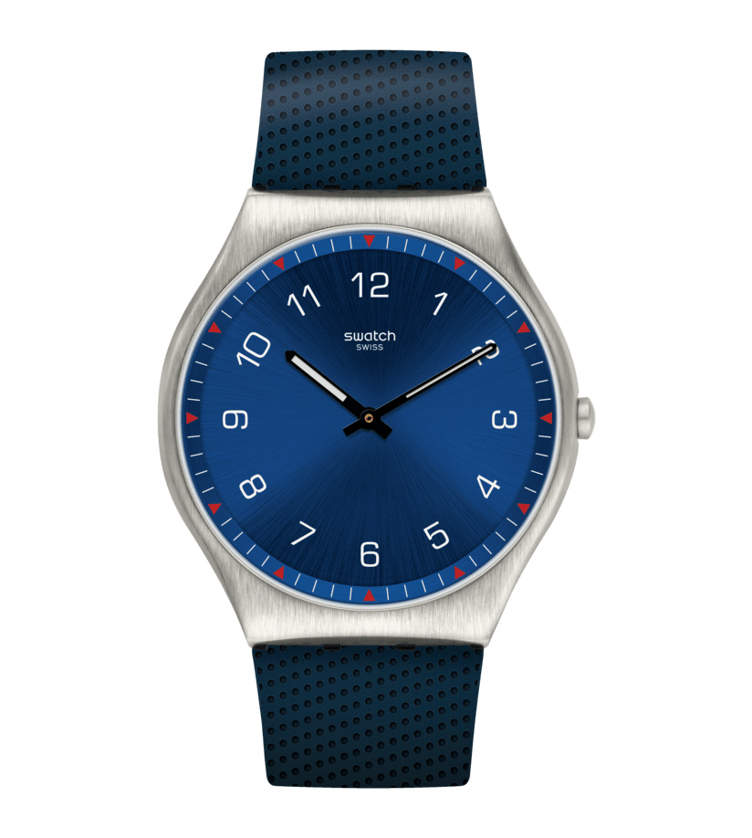 Swatch New Skin Irony SS07S102 Skinnavy Armbanduhr Dunkelblau • Ultradünn • Swatch Glow Zeiger