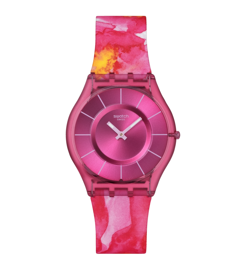 Swatch Skin SS08P113 Paradise Petals Damenuhr Rosa • Leuchtzeigerzeiger & Indizes • Ultra-dünn & Ultra-leicht