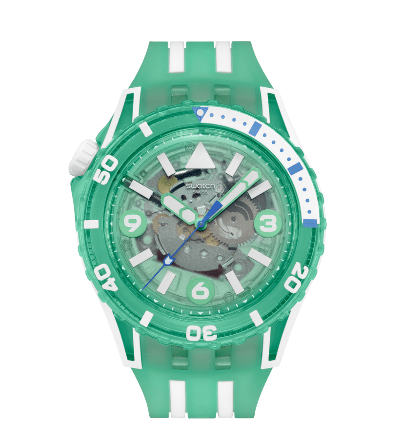 Swatch Scubaqua SSCU09L100 Medusae Damenuhr Türkis • Bioceramic & Biosourced • Leuchtzifferblatt