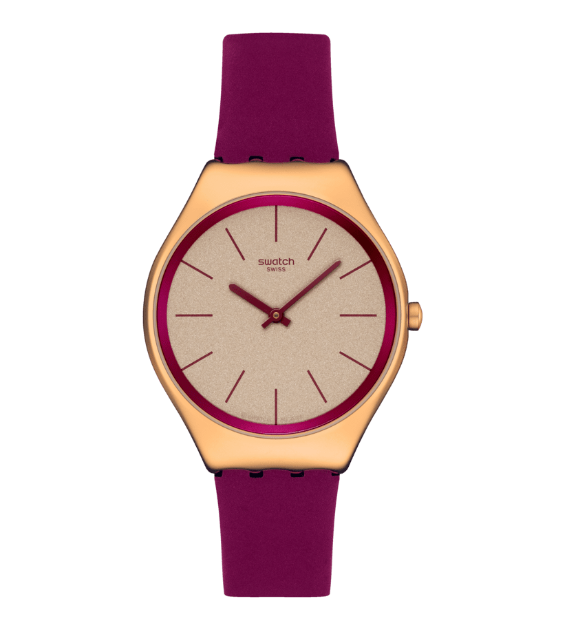 Swatch Skin Irony SYXG131 Damen Armbanduhr Alpine Berry • Ultra-dünnes Edelstahlgehäuse • Quarzwerk