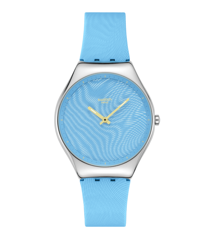 Swatch Skin Irony SYXS164 Damen Armbanduhr Blau • Ultra-flaches Skin-Gehäuse • Irisierendes Design